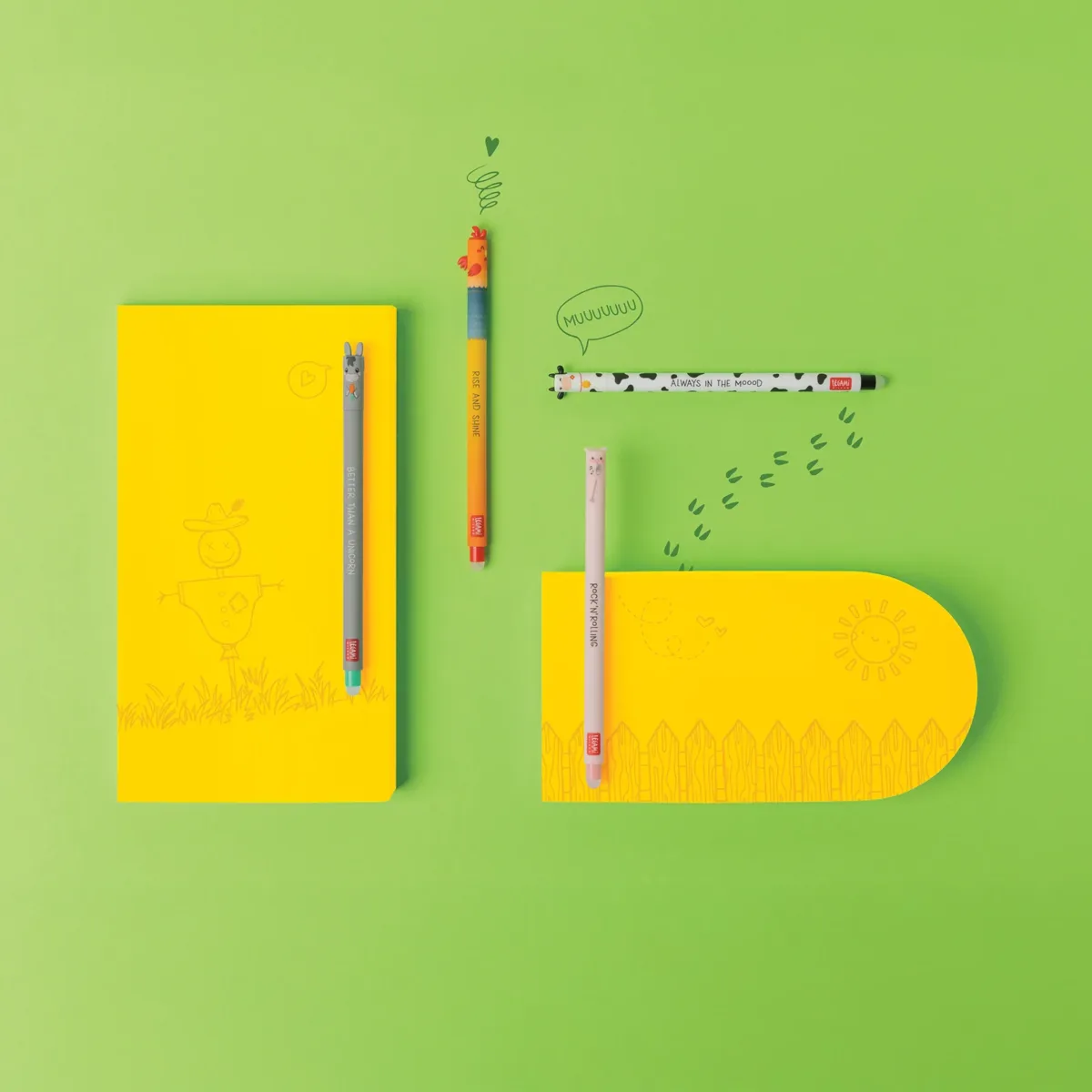 LEGAMI - Set de 4 Stylos à Encre Gel Effaçable Farm Sweet Farm