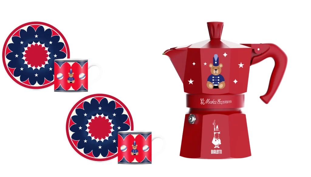 BIALETTI – Coffret cafetière Moka avec son set de tasses – Joyful Memories