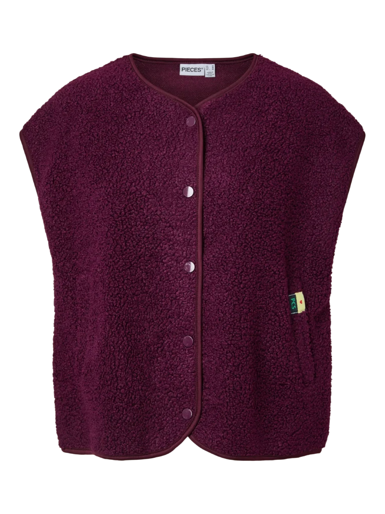 PIECES – Gilet teddy sans manche Katty – Aubergine