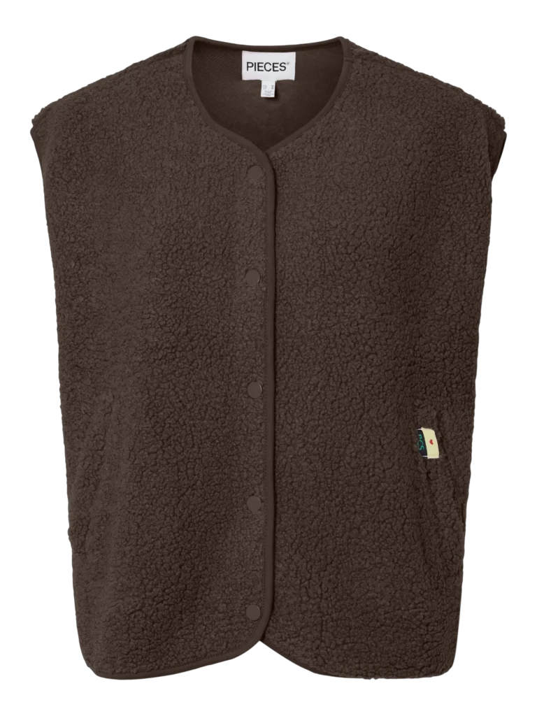 PIECES – Gilet teddy sans manche Katty – Marron