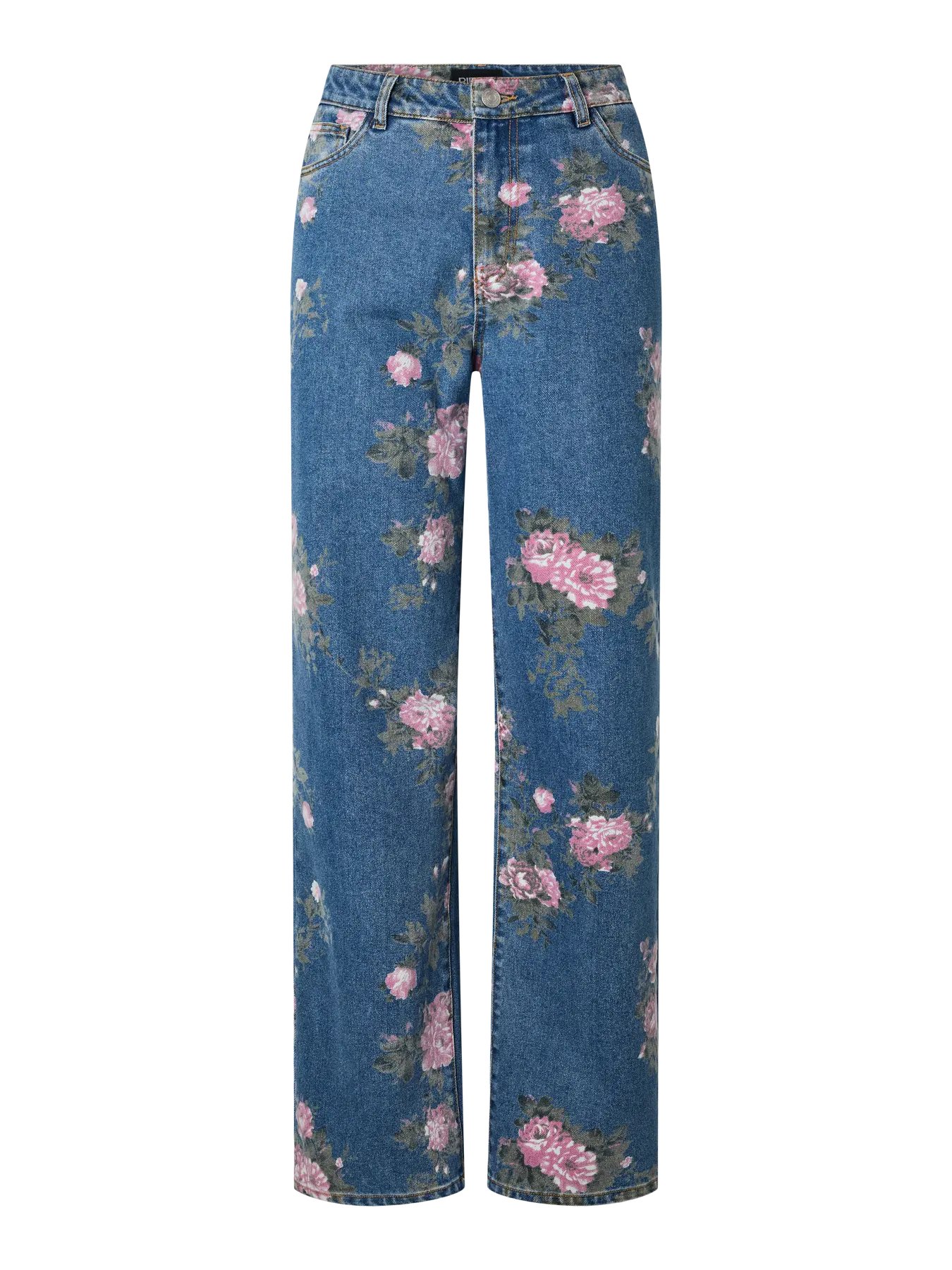 PIECES - Jeans bleu motif fleurs Alice