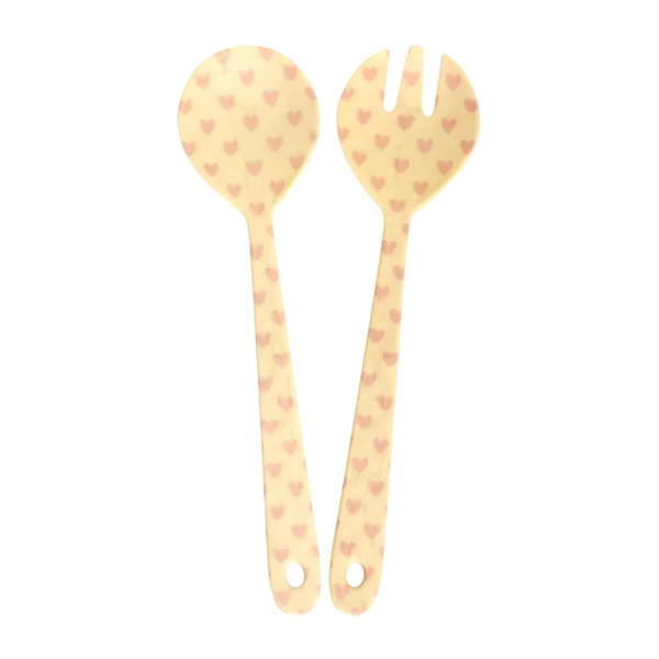 RICE - Couverts à salade en mélamine - Coeur rose
